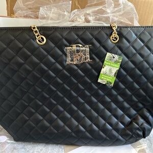 Luxurious Black Quilted Tote with Gold Accents
